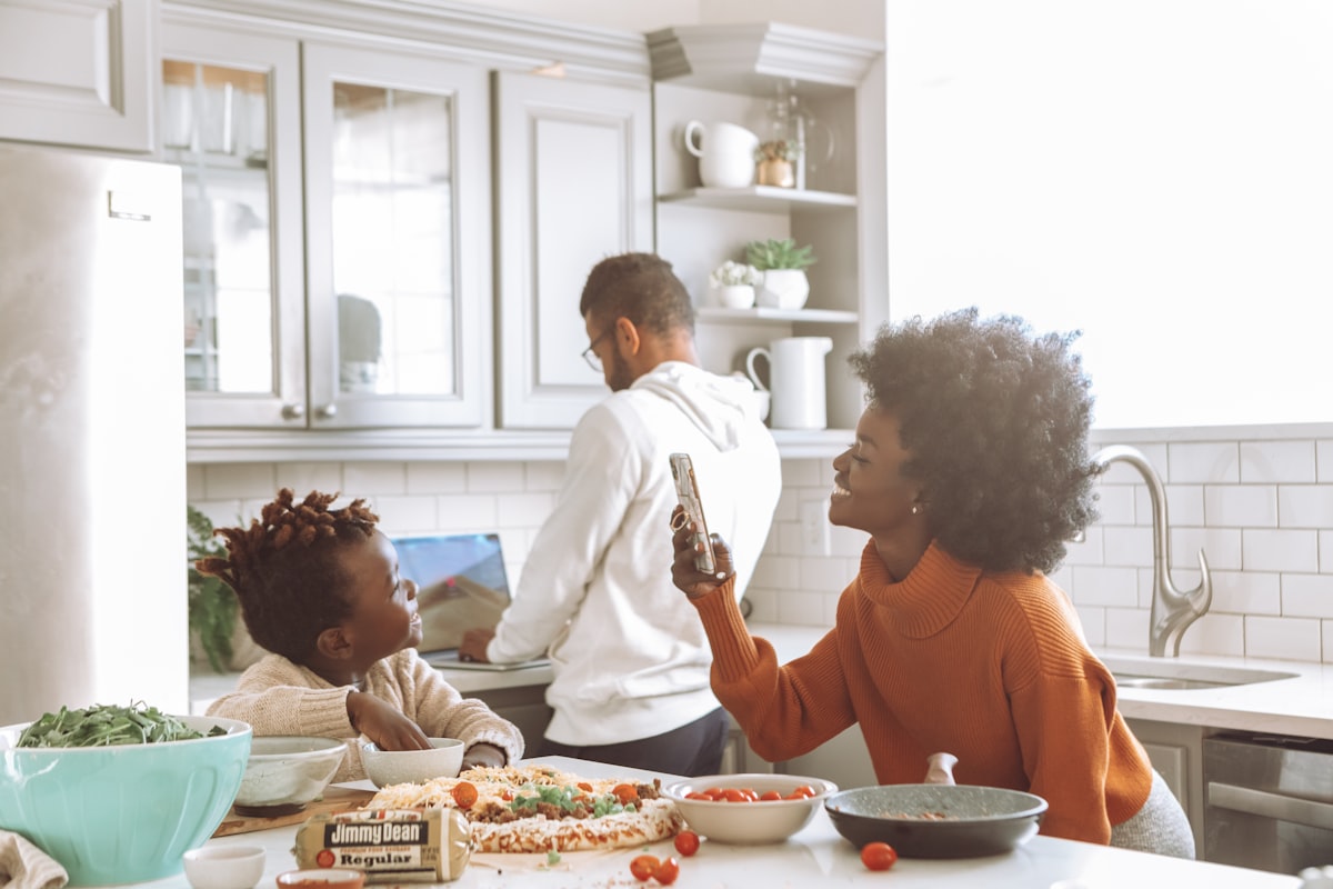 Family enjoying healthy meals together